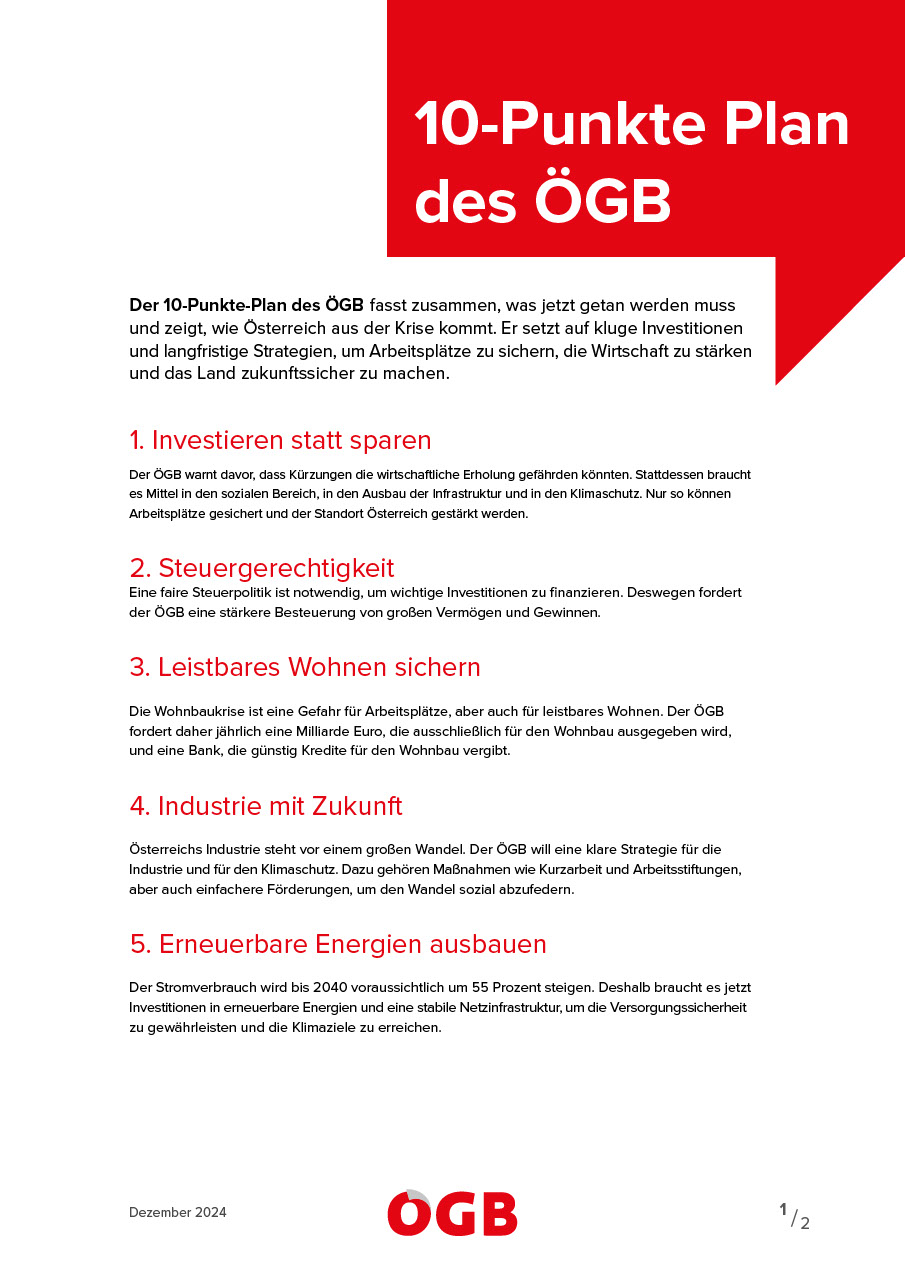 Der 10-Punkte-Plan des ÖGB